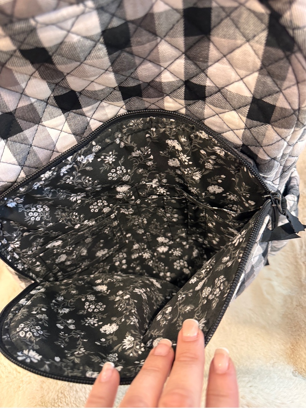 Vera Bradley Cotton Campus Backpack, Kingbird Plaid, One Size Black & White - Picture 6 of 15